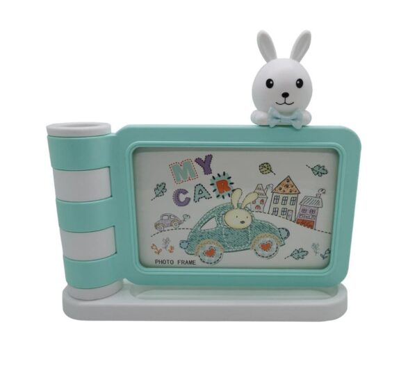 Baby Bunny Photo Frame with Growth Chart – White Nursery Decor for Boys and Girls in 3 colours Blue/Yellow/Pink - Image 2