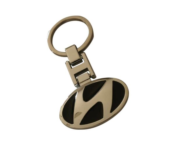 Hyundai Premium Metal Logo Keychain - Sleek Black and Silver Oval Design for Car Enthusiasts, Luxury Hyundai Metal Logo Keychain - Black and Silver Oval Design for a Premium Look - Image 2