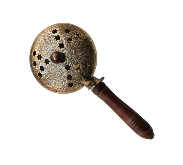 Traditional Arabic Design Incense Burner with Elegant Star Pattern and Wooden Handle – Perfect for Home and Meditation Spaces - Image 2