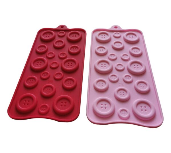 Button-Shaped Silicone Chocolate Mould, 15-Cavity Baking and Candy Making Tray, 2-Piece Set in Red and Pink – Non-Stick, Flexible, Food-Grade Molds for Chocolate, Candy, Jelly, and Fondant Creations - Image 2