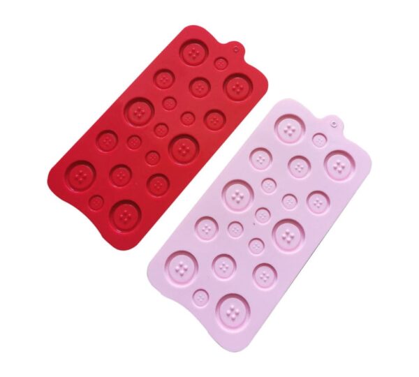 Button-Shaped Silicone Chocolate Mould, 15-Cavity Baking and Candy Making Tray, 2-Piece Set in Red and Pink – Non-Stick, Flexible, Food-Grade Molds for Chocolate, Candy, Jelly, and Fondant Creations - Image 3