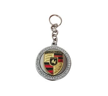 Luxury Porsche Logo Crystal Rhinestone Keychain – Premium Metal Car Key Ring in Elegant Silver and Gold Design