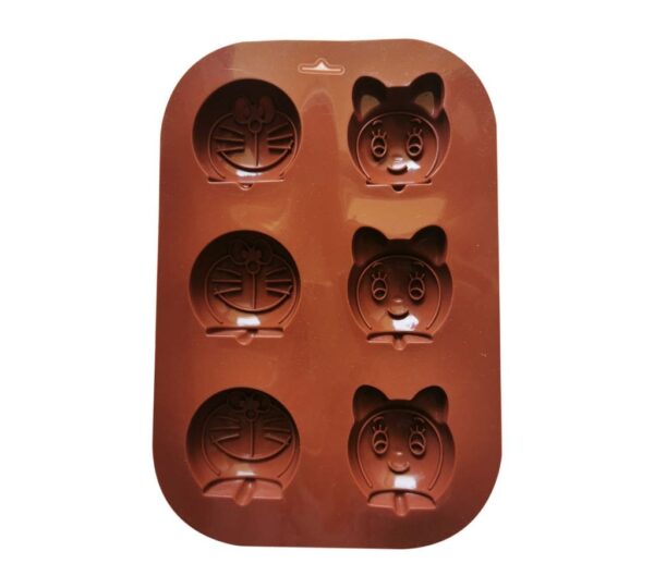 Cartoon Cat and Doraemon Character Silicone Baking Mould – 6-Cavity Brown Chocolate and Candy Mold for Fun, Themed Homemade Treats - Image 3