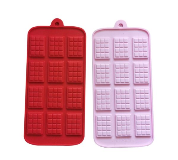 Chocolate Bar Silicone Mould Set – 2-Piece Set with 12-Cavity Rectangle Shape Trays in Pink and Red, Flexible Non-Stick Food-Grade Silicone for Homemade Chocolates, Candy, Baking, and DIY Treats – Durable and Easy to Clean