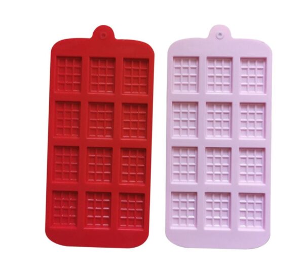 Chocolate Bar Silicone Mould Set – 2-Piece Set with 12-Cavity Rectangle Shape Trays in Pink and Red, Flexible Non-Stick Food-Grade Silicone for Homemade Chocolates, Candy, Baking, and DIY Treats – Durable and Easy to Clean - Image 3