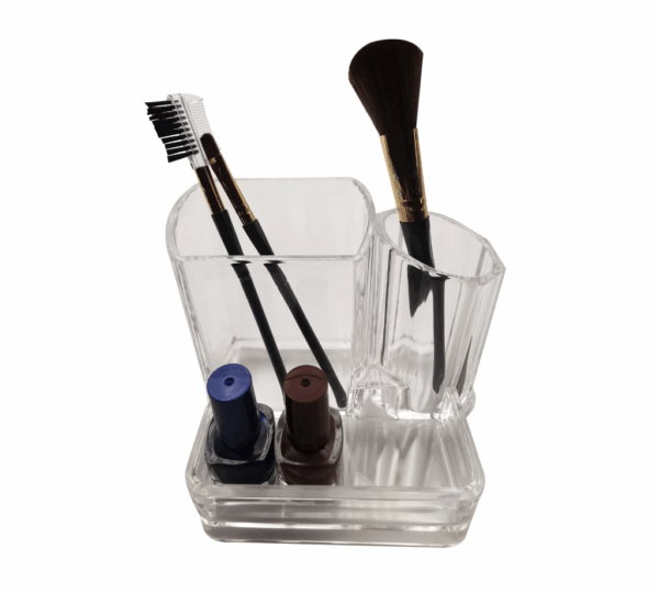 Clear Acrylic Makeup Organizer 2-Pcs Set – Dual Compartment Cotton Pads Holder & Cosmetics Storage Stand – Dispenser Divider for Makeup Brushes, Cotton Rounds, Swabs & Beauty Essentials - Image 3