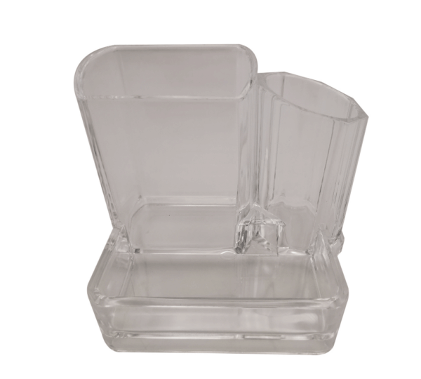 Clear Acrylic Desktop Organizer -3 Compartment Pen & Pencil Holders with Business Card Holder Box – Office Supplies Storage Caddy - Image 3