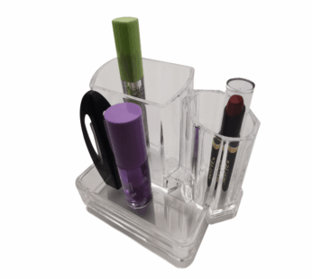 Clear Acrylic Desktop Organizer -3 Compartment Pen & Pencil Holders with Business Card Holder Box – Office Supplies Storage Caddy