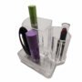 Clear Acrylic Desktop Organizer -3 Compartment Pen & Pencil Holders with Business Card Holder Box – Office Supplies Storage Caddy