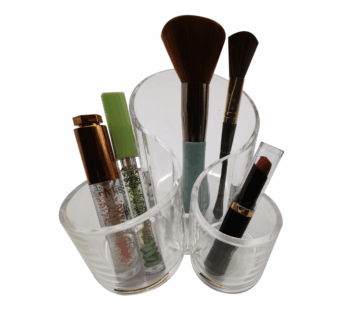 Acrylic Comb Holder & Makeup Brush Organizer – Round Cosmetic Storage Cup with 3 Compartments for Desk or Vanity – Ideal for Brushes, Lipsticks, Hair Accessories & Beauty Tools