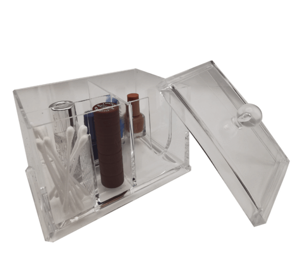 Clear Acrylic Cotton Swab Storage Box with Lid – Large Size (13 x 15 x 11 cm) – Multipurpose Bathroom Organizer & Dispenser for Cotton Sticks, Pads, and Small Essentials - Image 3