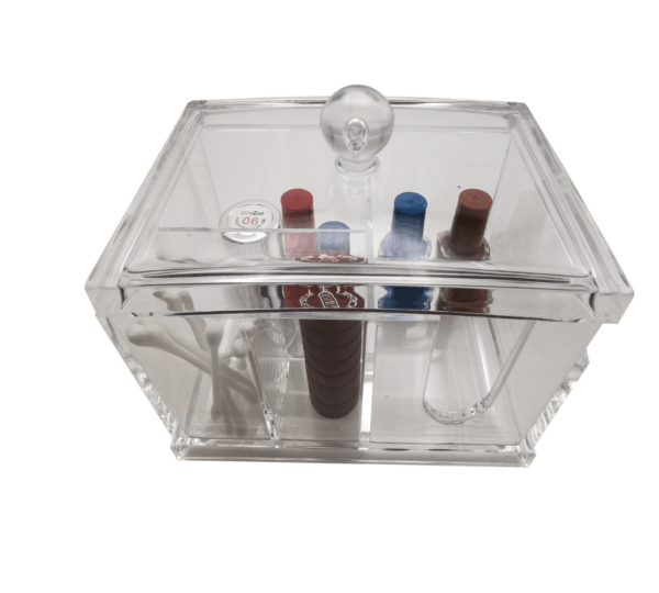Clear Acrylic Cotton Swab Storage Box with Lid – Large Size (13 x 15 x 11 cm) – Multipurpose Bathroom Organizer & Dispenser for Cotton Sticks, Pads, and Small Essentials