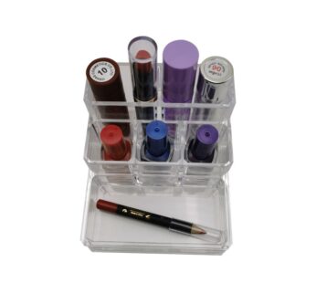 Multi-Compartment Acrylic Makeup Stand for Lipstick, Eyeliner, and Nail Polish Storage, Transparent Cosmetic Storage Box for Lipsticks, Nail Polishes, and Makeup Pencils – Compact and Durable Design