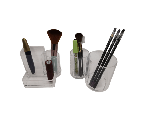 Clear Acrylic Makeup Organizer 2-Pcs Set – Dual Compartment Cotton Pads Holder & Cosmetics Storage Stand – Dispenser Divider for Makeup Brushes, Cotton Rounds, Swabs & Beauty Essentials - Image 4