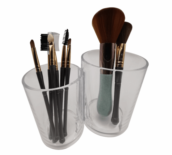 Clear Acrylic Makeup Organizer with 2 Sections – Dual Compartment Cotton Pads Holder and Cosmetics Storage Case Stand – Dispenser Divider for Makeup Brushes, Cotton Rounds, Swabs & Beauty Essentials - Image 2