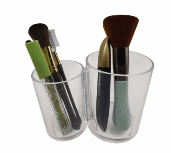 Clear Acrylic Makeup Organizer with 2 Sections – Dual Compartment Cotton Pads Holder and Cosmetics Storage Case Stand – Dispenser Divider for Makeup Brushes, Cotton Rounds, Swabs & Beauty Essentials