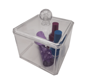 Clear Acrylic Qtip Holder Set – Modern Square Bathroom Vanity Organizer Jars for Cotton Swabs, Rounds, Balls, Makeup Sponges & Bath Salts