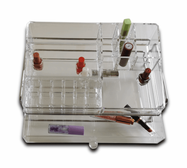 Cosmetic Makeup Organizer Acrylic Vanity Storage with Single Drawer & Tray Perfect Display Case for Makeup Brushes, Lipstick, Hair Accessories, and Jewelry - Image 3