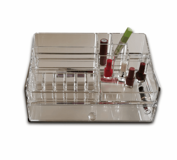 Cosmetic Makeup Organizer Acrylic Vanity Storage with Single Drawer & Tray Perfect Display Case for Makeup Brushes, Lipstick, Hair Accessories, and Jewelry
