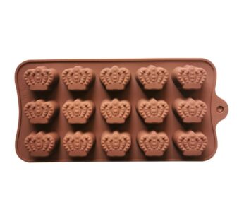 Crown Shaped Silicone Chocolate Mould with 15 Cavities, Non-Stick Flexible Baking Tray Mold for Homemade Chocolates, Candies, and Royal-Themed Treats – Brown