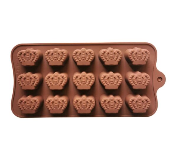 Crown Shaped Silicone Chocolate Mould with 15 Cavities, Non-Stick Flexible Baking Tray Mold for Homemade Chocolates, Candies, and Royal-Themed Treats – Brown
