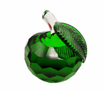 Crystal Apple Paperweight – Art Glass Fruit Figurine with Leaf – Collectible Decorative Ornament for Home, Office & Christmas Gifts