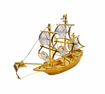 Crystal Temptations Sailing Boat Figurine – Luxurious Gold-Plated Ornament Embellished with Authentic Swarovski Crystals – Elegant Nautical Decor Gift for Home, Office, or Collectors