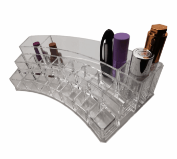 Curved Acrylic Makeup Organizer with 19 Lattice Compartments – Clear Cosmetic Storage Holder for Lipsticks, Brushes, Nail Polish & Beauty Essentials