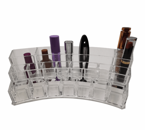 Curved Acrylic Makeup Organizer with 19 Lattice Compartments – Clear Cosmetic Storage Holder for Lipsticks, Brushes, Nail Polish & Beauty Essentials - Image 2
