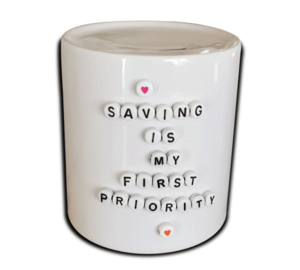 Personalized Mug-Shaped Ceramic Money Coin Bank – Inspirational Saving Quotes with Alphabet Acrylic Beads – Decorative Piggy Bank for Kids & Adults - Image 4