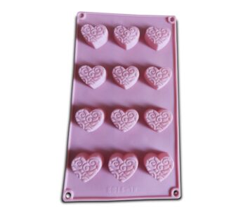 Decorative Heart Silicone Mould – 12-Cavity Pink Baking Tray, Flexible Non-Stick Food-Grade Mold for Chocolate, Candy, Fondant, Jelly, and DIY Crafts