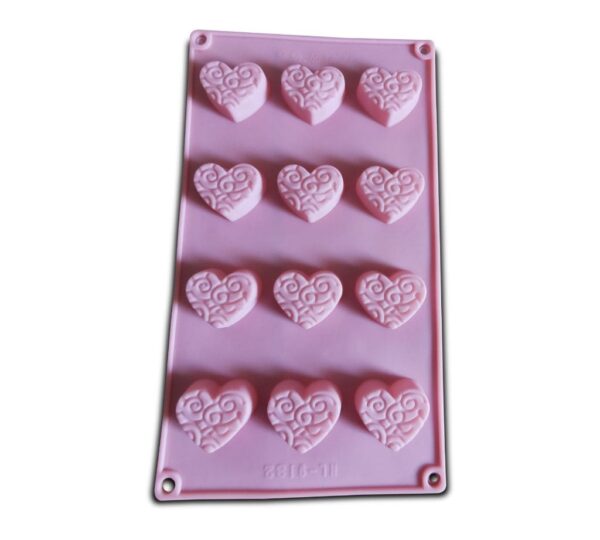 Decorative Heart Silicone Mould – 12-Cavity Pink Baking Tray, Flexible Non-Stick Food-Grade Mold for Chocolate, Candy, Fondant, Jelly, and DIY Crafts