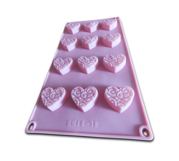 Decorative Heart Silicone Mould – 12-Cavity Pink Baking Tray, Flexible Non-Stick Food-Grade Mold for Chocolate, Candy, Fondant, Jelly, and DIY Crafts - Image 2