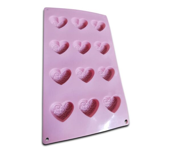 Decorative Heart Silicone Mould – 12-Cavity Pink Baking Tray, Flexible Non-Stick Food-Grade Mold for Chocolate, Candy, Fondant, Jelly, and DIY Crafts - Image 3