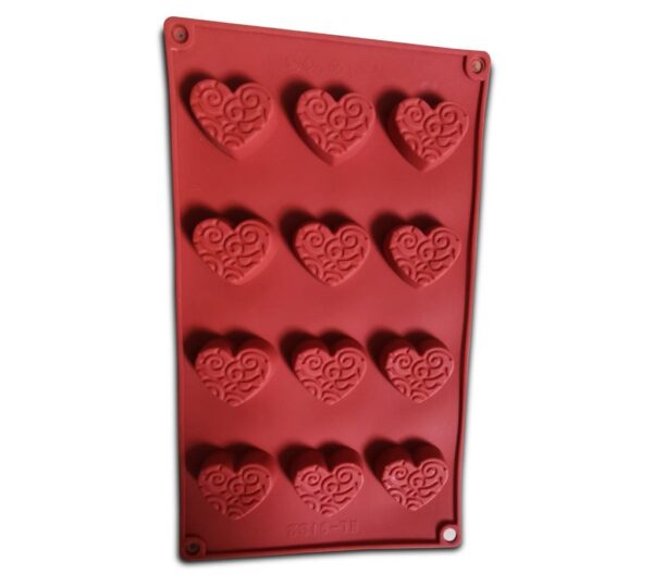 Decorative Heart Silicone Mould – 12-Cavity Swirl Pattern Chocolate and Candy Mold, Non-Stick Flexible Silicone Bakeware for Baking, Soap Making, and Crafting, Heat-Resistant, Brown - Image 2