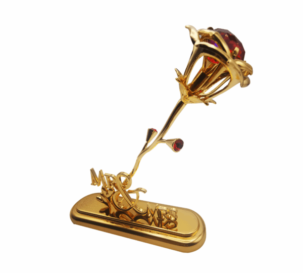 Elegant Gold-Plated Mr. & Mrs Stand with Beautiful Rose Flower – Home Décor & Special Day Gift for Weddings, Anniversaries & Events - Image 2