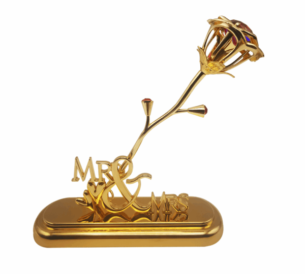 Elegant Gold-Plated Mr. & Mrs Stand with Beautiful Rose Flower – Home Décor & Special Day Gift for Weddings, Anniversaries & Events - Image 3