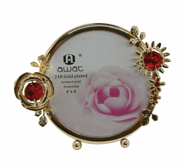 Floral Rose Gold Round Picture Frame 10x10 cm with Elegant Intricate Floral Design, HD Glass Front, Decorative Tabletop Display Frame for Wedding Photos, Graduation Memories, Baby Pictures, and Home Décor