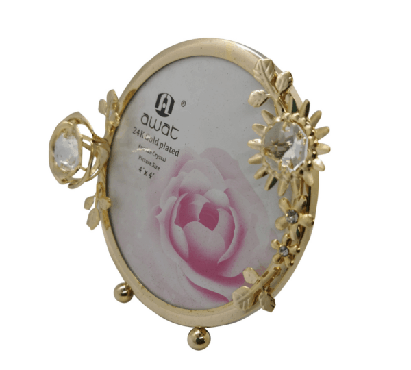 Floral Rose Gold Round Picture Frame 10x10 cm – Elegant Floral Design with HD Glass, Decorative Photo Frame for Weddings, Graduations & Home Décor - Image 2