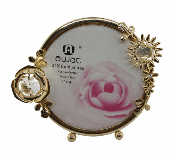 Floral Rose Gold Round Picture Frame 10x10 cm – Elegant Floral Design with HD Glass, Decorative Photo Frame for Weddings, Graduations & Home Décor - Image 3