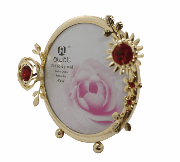 Floral Rose Gold Round Picture Frame 10x10 cm with Elegant Intricate Floral Design, HD Glass Front, Decorative Tabletop Display Frame for Wedding Photos, Graduation Memories, Baby Pictures, and Home Décor - Image 2