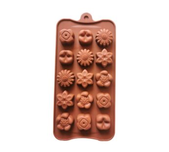 Floral Silicone Chocolate Mould with 15 Flower-Shaped Cavities, Non-Stick and Flexible Baking Tray Mold for Homemade Chocolates, Candies, and Treats – Brown