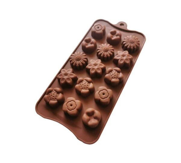 Floral Silicone Chocolate Mould with 15 Flower-Shaped Cavities, Non-Stick and Flexible Baking Tray Mold for Homemade Chocolates, Candies, and Treats – Brown - Image 2