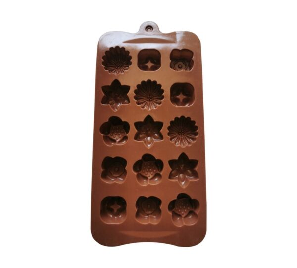 Floral Silicone Chocolate Mould with 15 Flower-Shaped Cavities, Non-Stick and Flexible Baking Tray Mold for Homemade Chocolates, Candies, and Treats – Brown - Image 3