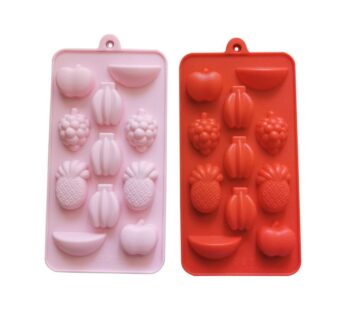 Fruit Shaped Silicone Mould Set – 2-Piece Set in Pink and Red Featuring Apple, Banana, Pineapple, and Raspberry Cavities – Flexible, Non-Stick, Food-Grade Silicone Trays Mold for Chocolates, Candy, Jelly, Baking, and Crafts – Durable and Easy to Clean