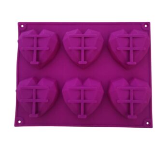 Geometric Heart Silicone Mould – 6-Cavity Purple Diamond Pattern Mold for Chocolate, Cake, Candy, and More – Flexible, Non-Stick, Reusable Silicone Tray for Baking, DIY Gifts, and Special Occasions