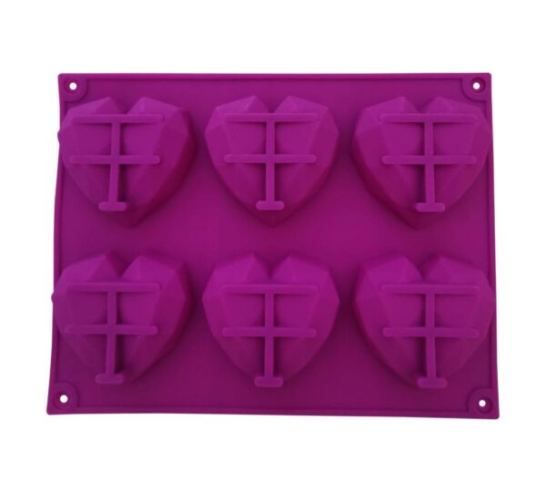 Geometric Heart Silicone Mould – 6-Cavity Purple Diamond Pattern Mold for Chocolate, Cake, Candy, and More – Flexible, Non-Stick, Reusable Silicone Tray for Baking, DIY Gifts, and Special Occasions