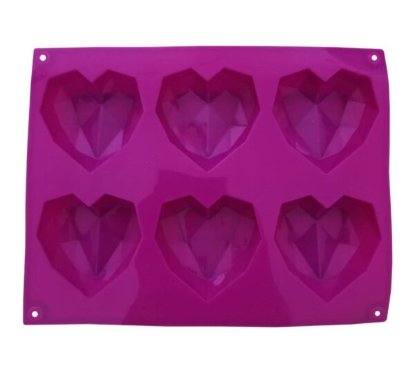 Geometric Heart Silicone Mould – 6-Cavity Purple Diamond Pattern Mold for Chocolate, Cake, Candy, and More – Flexible, Non-Stick, Reusable Silicone Tray for Baking, DIY Gifts, and Special Occasions - Image 3