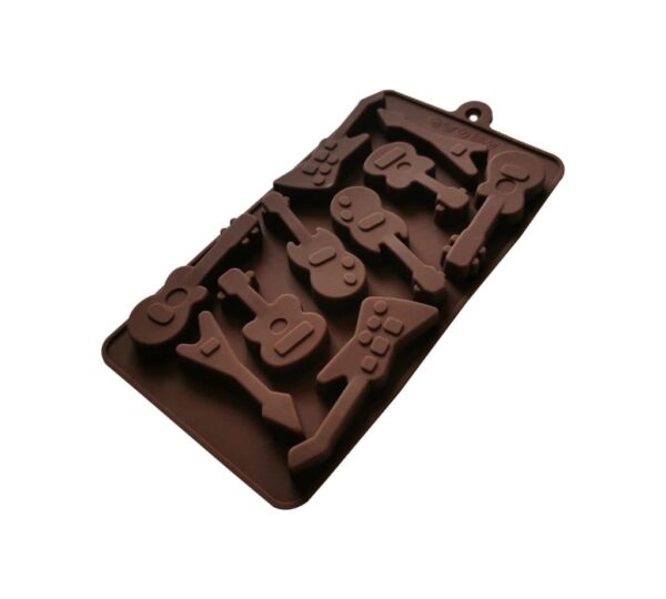 Guitar-Shaped Silicone Chocolate Mould with Musical Instrument Design, 10-Cavity Non-Stick Ice Cube and Candy Tray for Baking and Party Treats – Brown - Image 2