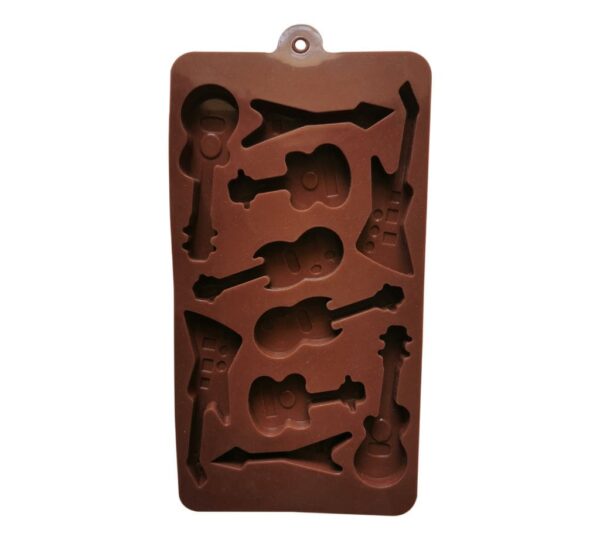 Guitar-Shaped Silicone Chocolate Mould with Musical Instrument Design, 10-Cavity Non-Stick Ice Cube and Candy Tray for Baking and Party Treats – Brown - Image 3